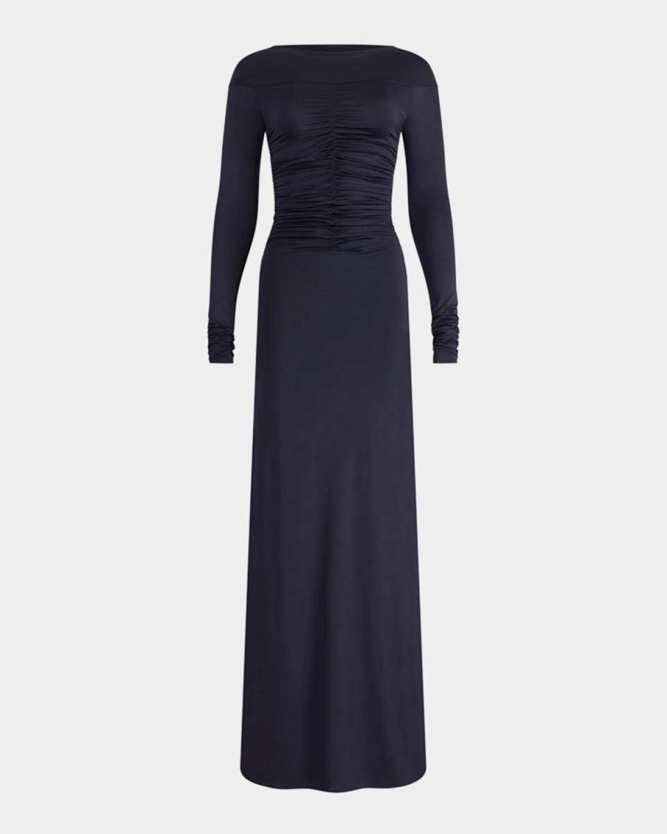 Callie Ruched Long-Sleeve Maxi Dress